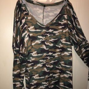 Camo Waffle Knit Top